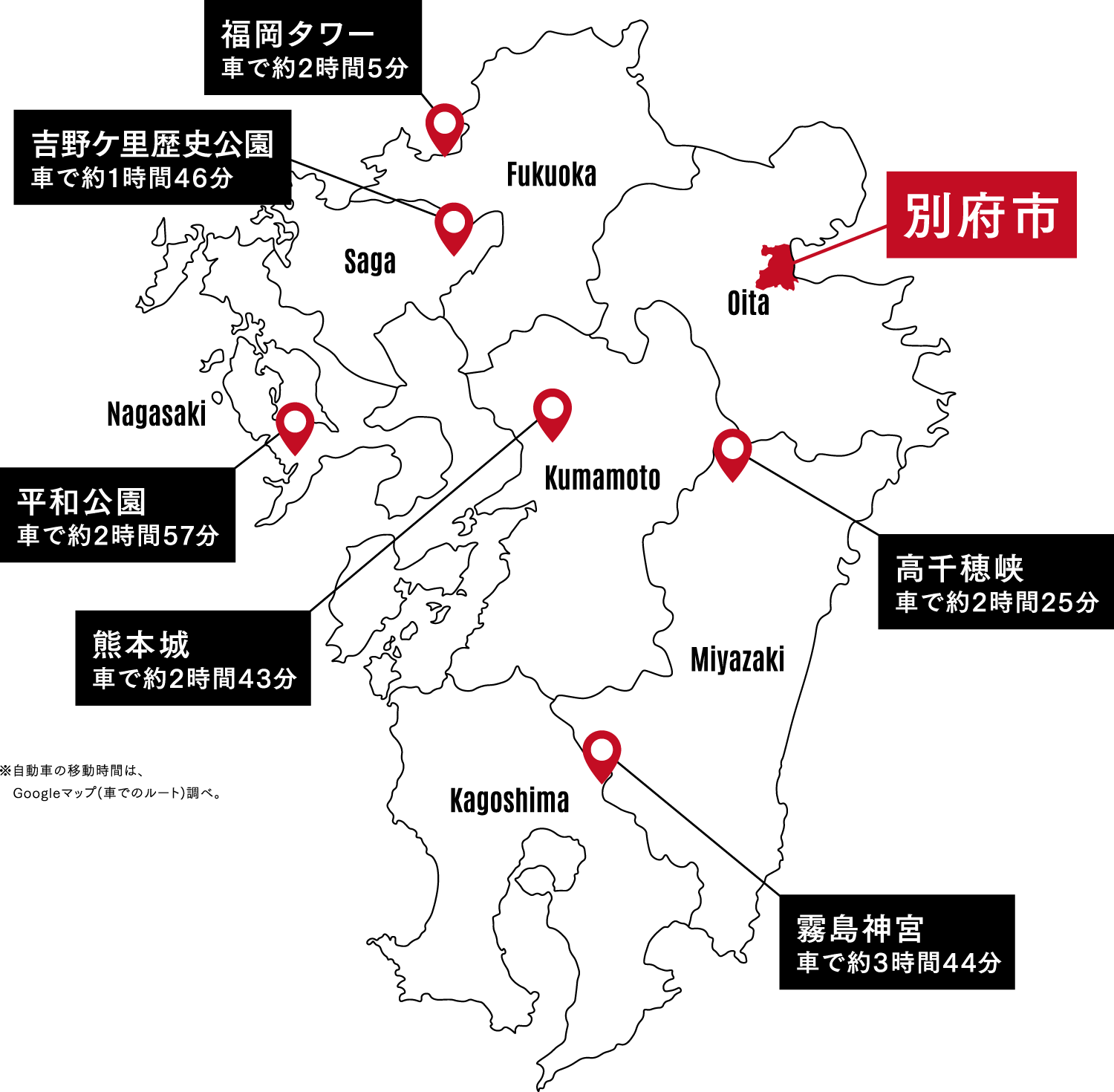 九州内の車でのアクセス